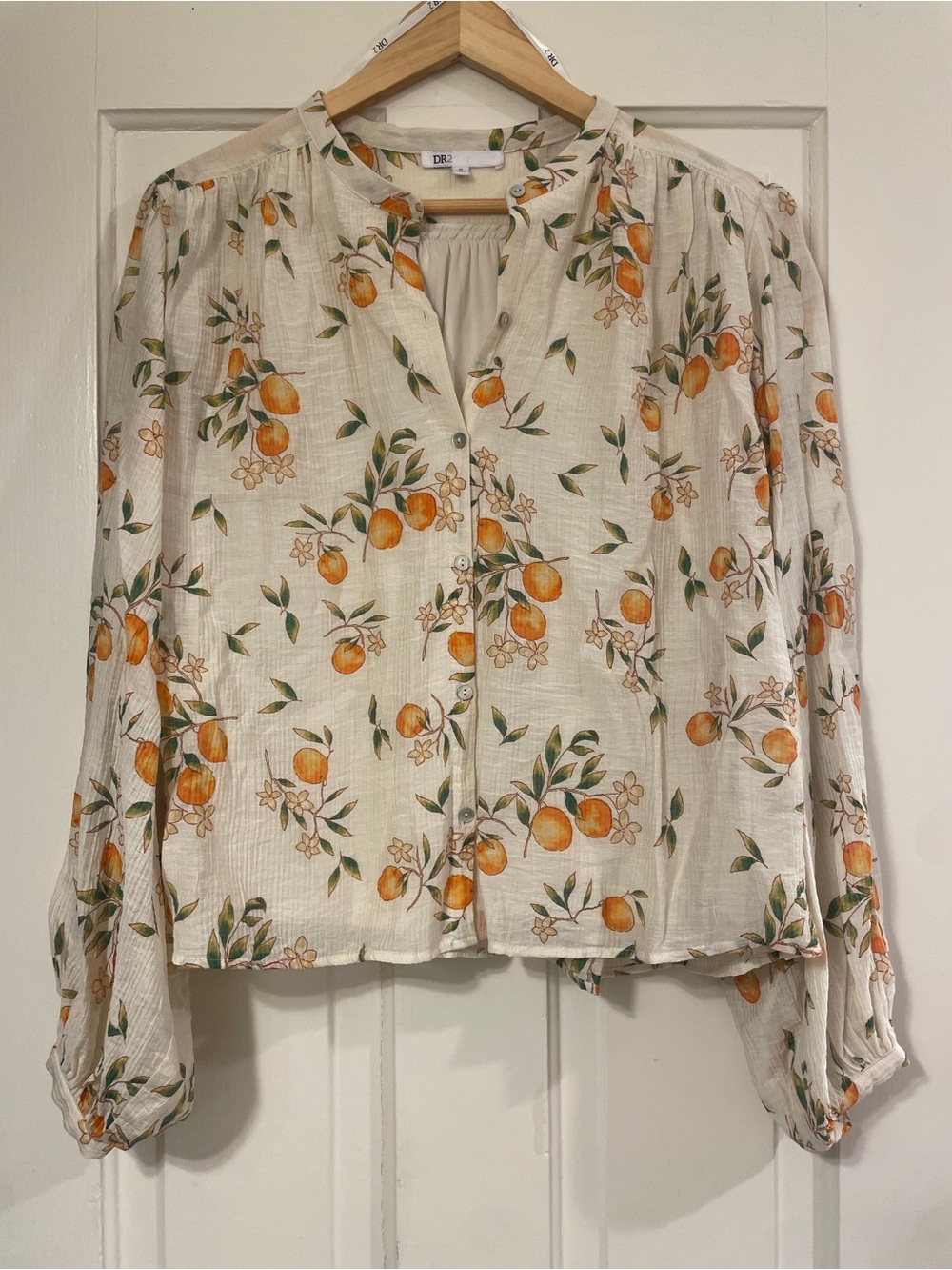 DR2 Orange Citrus Blossom Peasant Blouse Top - Size M
